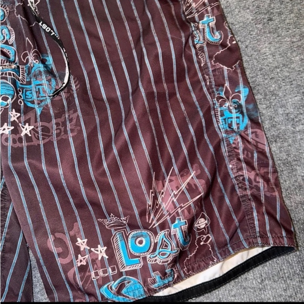 Lost Men's Maroon Swim Board Shorts with Blue Graphics - Picture 2 of 5